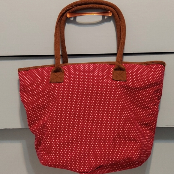 American Eagle Outfitters pink and white polka-dot, brown  tote bag - Picture 1 of 7